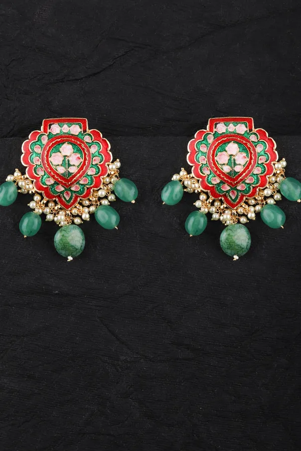 Red & Green Jharonka Earrings