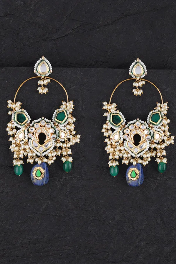 Green Valley Blue Lapis Drop Chandbali Earrings