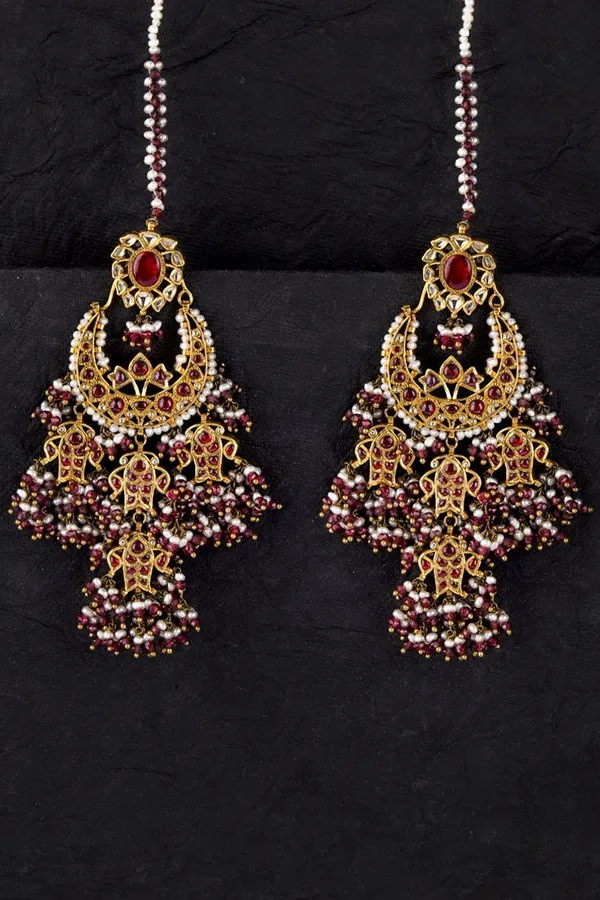 Red Jadai Earrings With Pearls