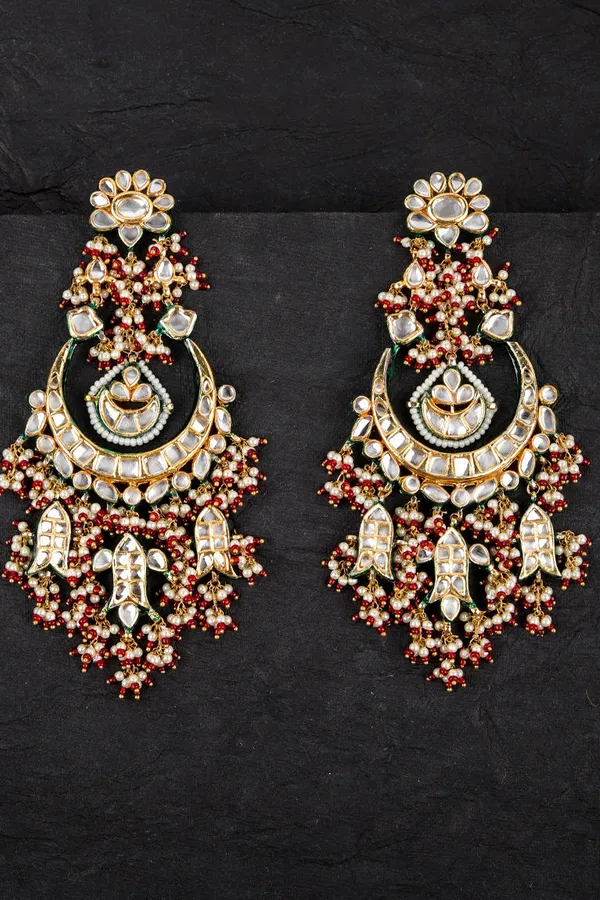 Ethnic Fin Red Hints Kundan Chandbali Earrings