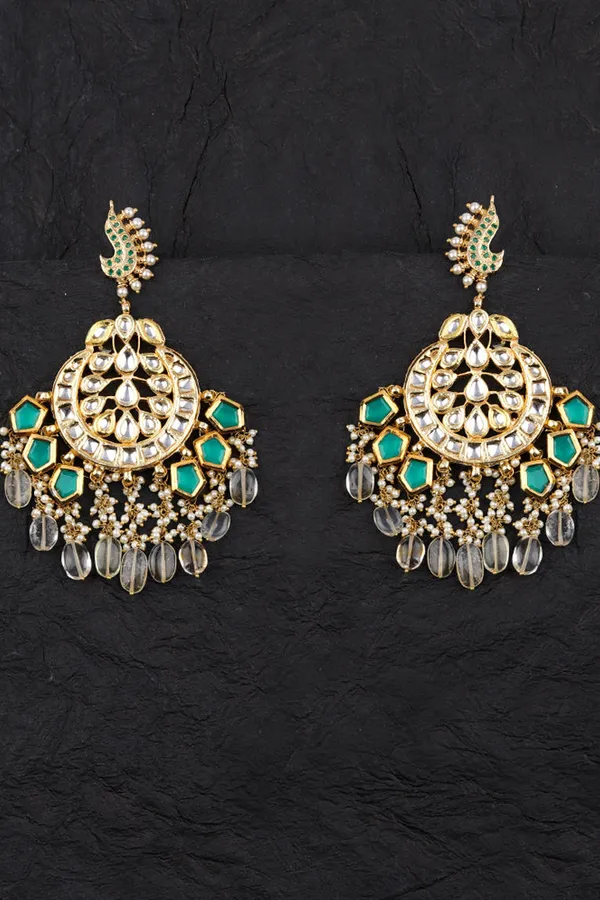 Green Jhomar Chandbali Earrings