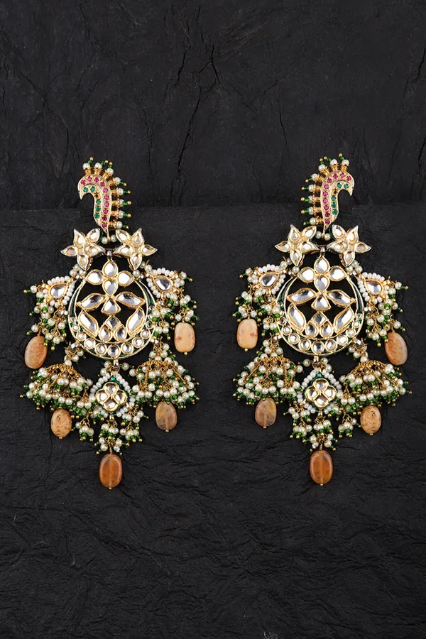 Green & Red Sea Horse Pink Moonstone Kundan Earrings