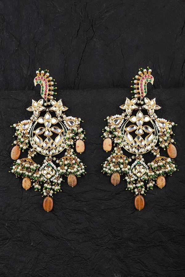 Green & Red Sea Horse Pink Moonstone Kundan Earrings