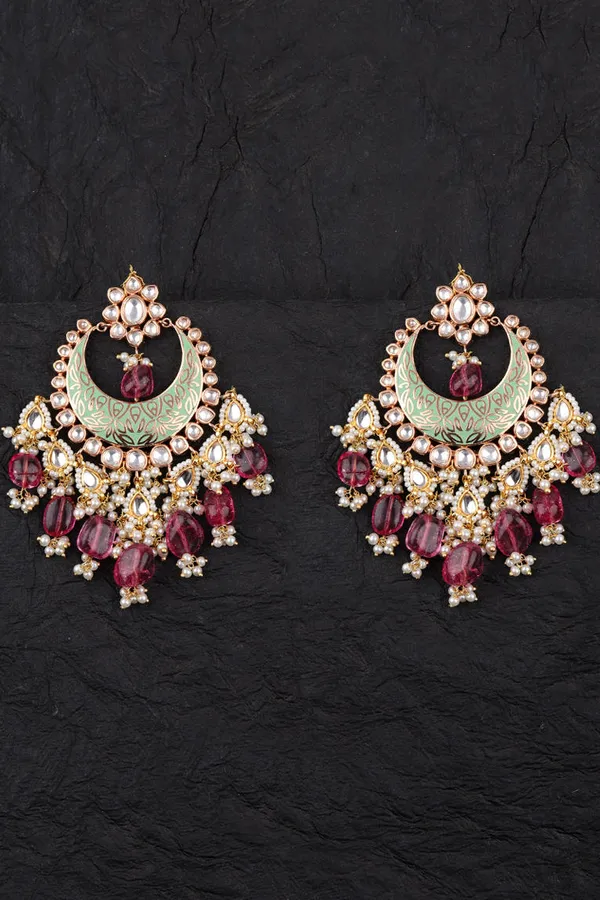 Green Rani Tourmaline Chandbali Earrings