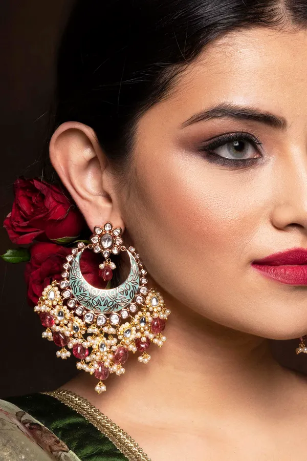 Green Rani Tourmaline Chandbali Earrings