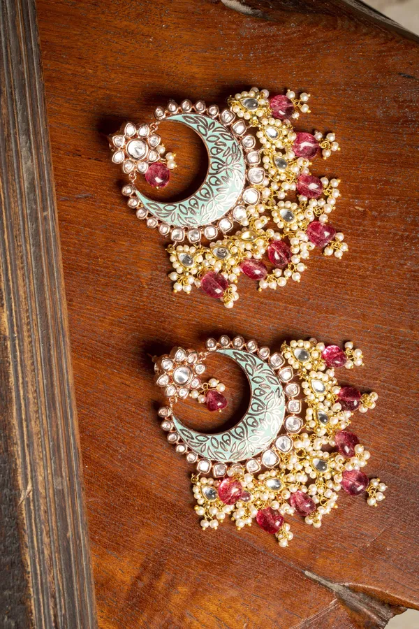 Green Rani Tourmaline Chandbali Earrings