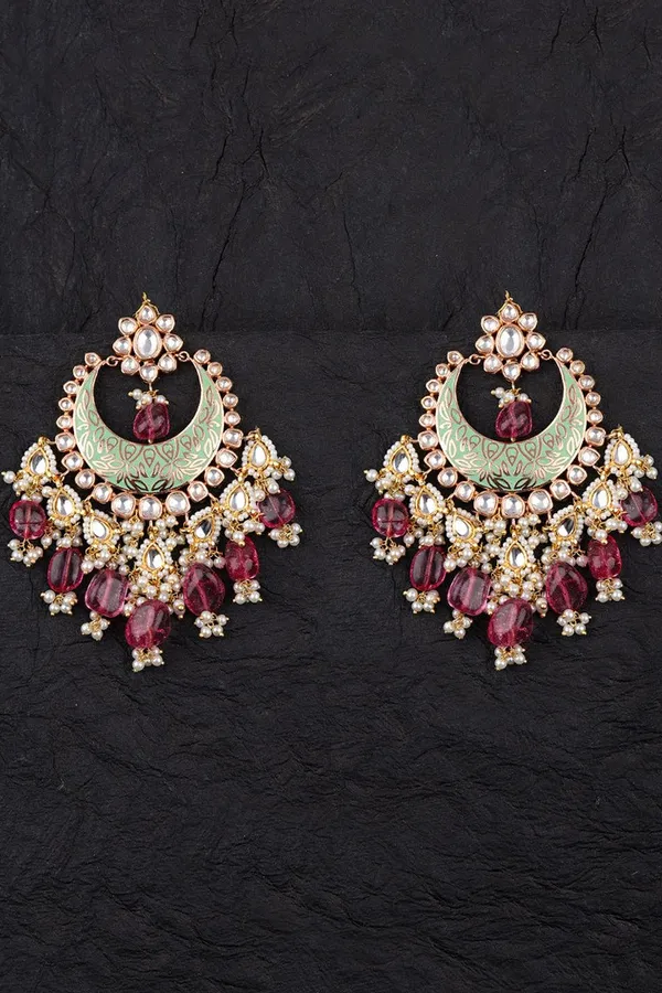 Green Rani Tourmaline Chandbali Earrings