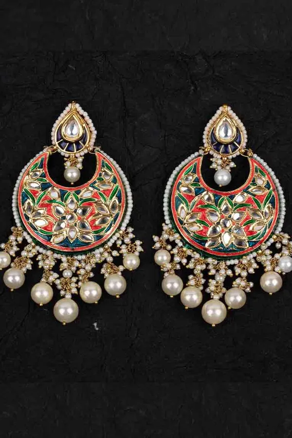 Multi Coloured Meenakari with Pearl Dangler Earrings