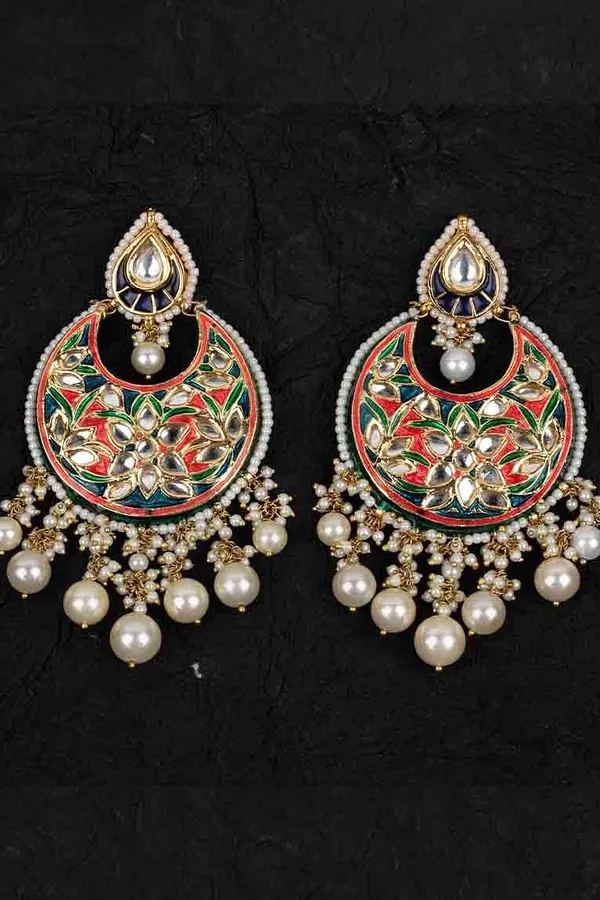 Multi Coloured Meenakari with Pearl Dangler Earrings