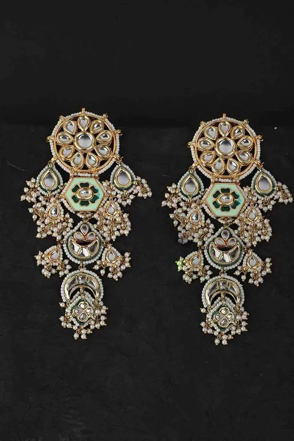 Pastel Green with Pearls Kundan Earrings