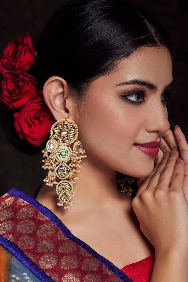 Pastel Green with Pearls Kundan Earrings