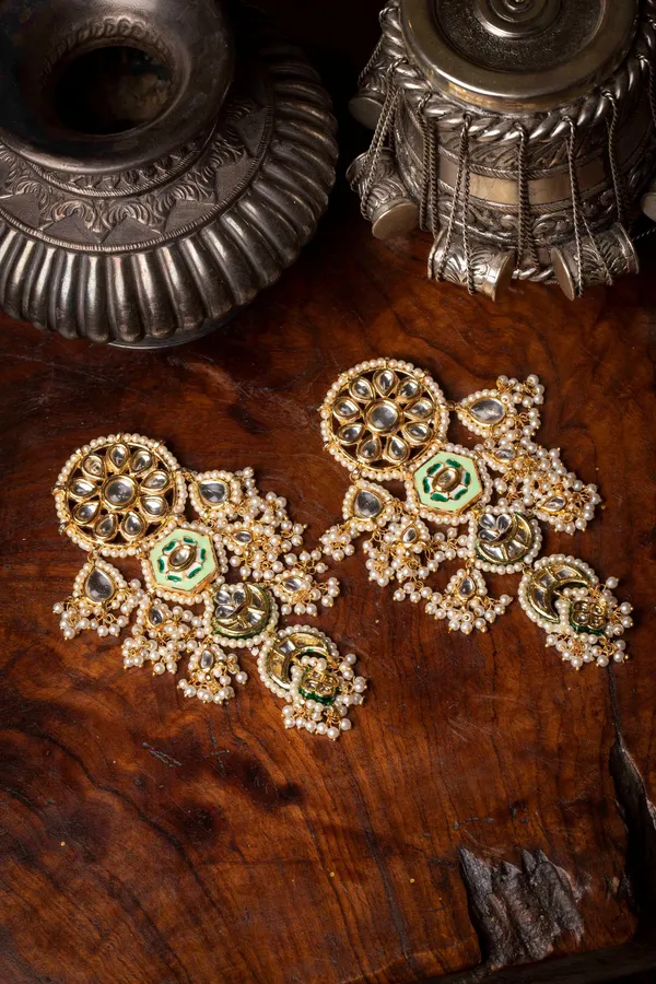 Pastel Green with Pearls Kundan Earrings