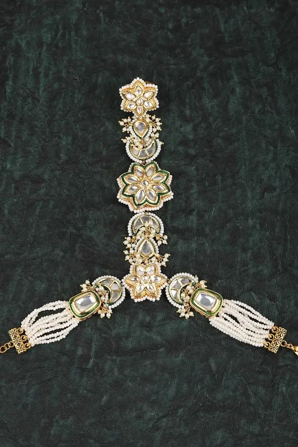 White Florafied Kundan Pearls Haathphool