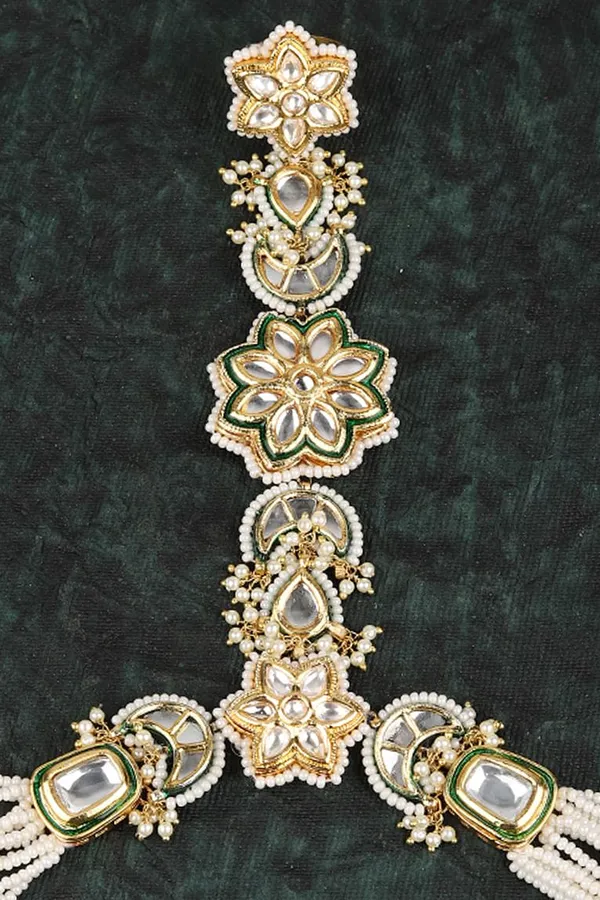 White Florafied Kundan Pearls Haathphool