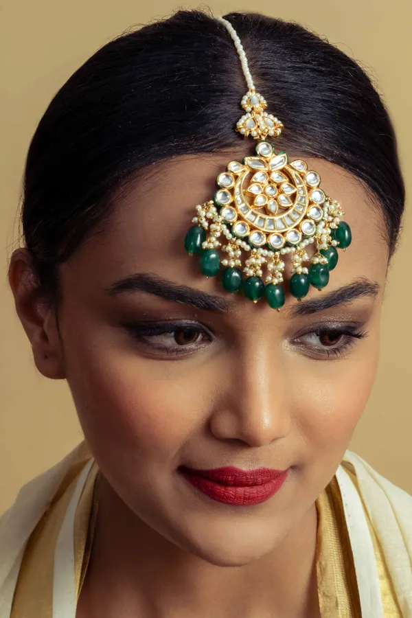 Green Floral Kundan Tikka