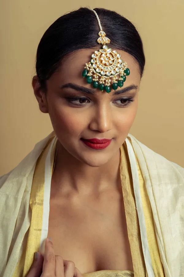 Green Floral Kundan Tikka
