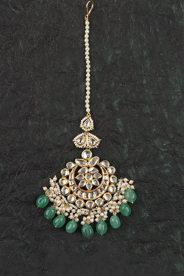 Green Floral Kundan Tikka
