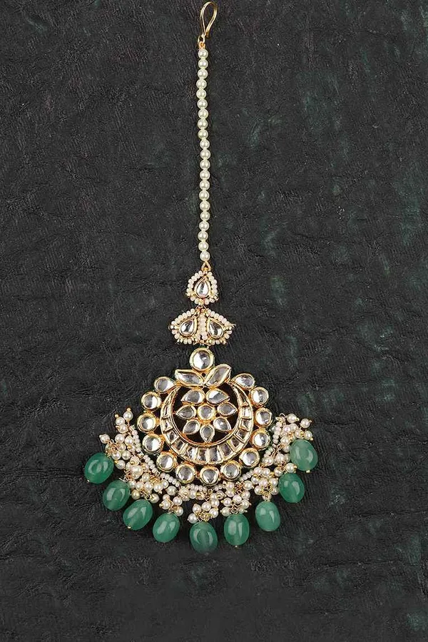 Green Floral Kundan Tikka