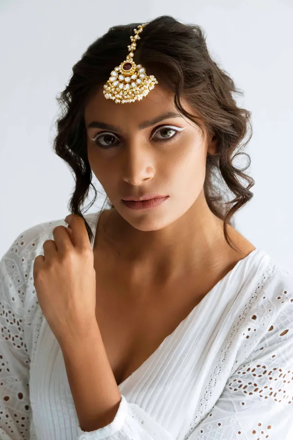 Red Kundan Maang Tikka with Pearls