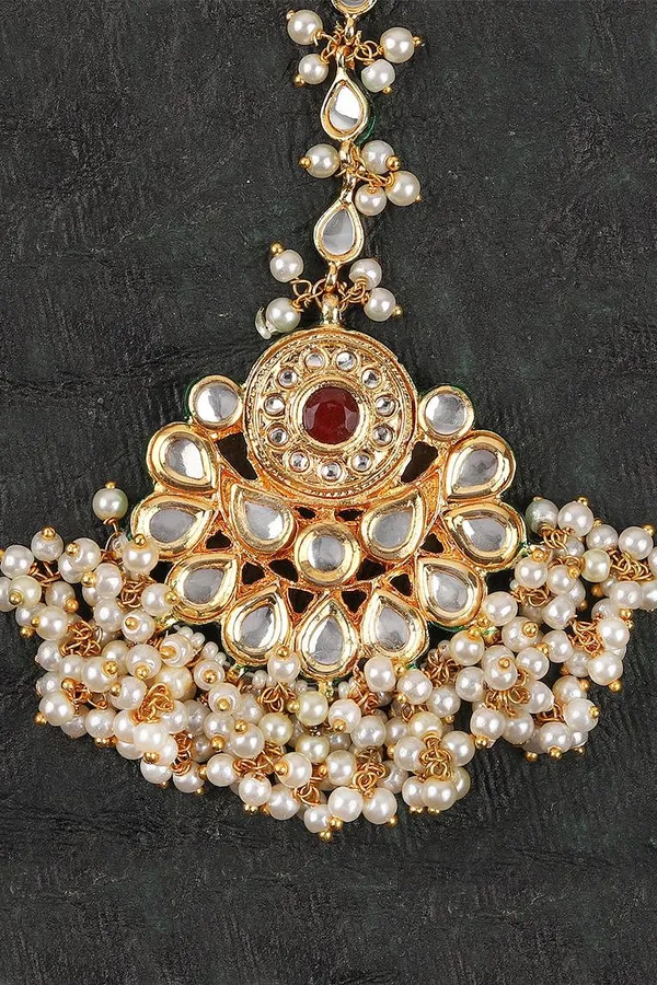 Red Kundan Maang Tikka with Pearls