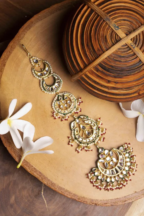 Red Pearls Lunar Rounds Maang Tikka