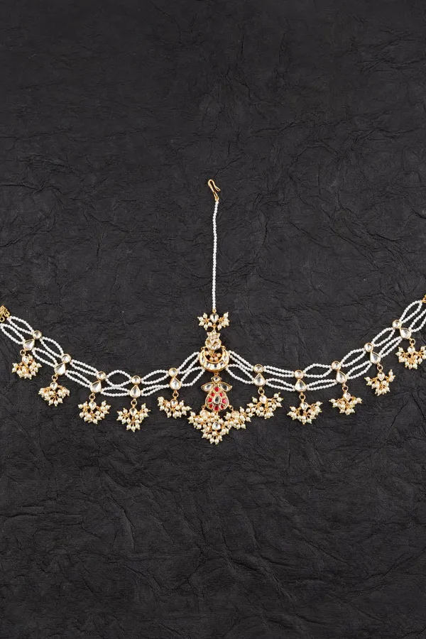 Red Kundan & Pearls Jadai Matha Patti
