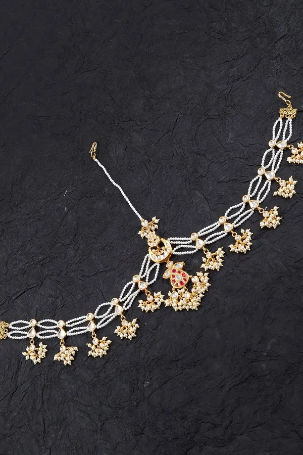 Red Kundan & Pearls Jadai Matha Patti
