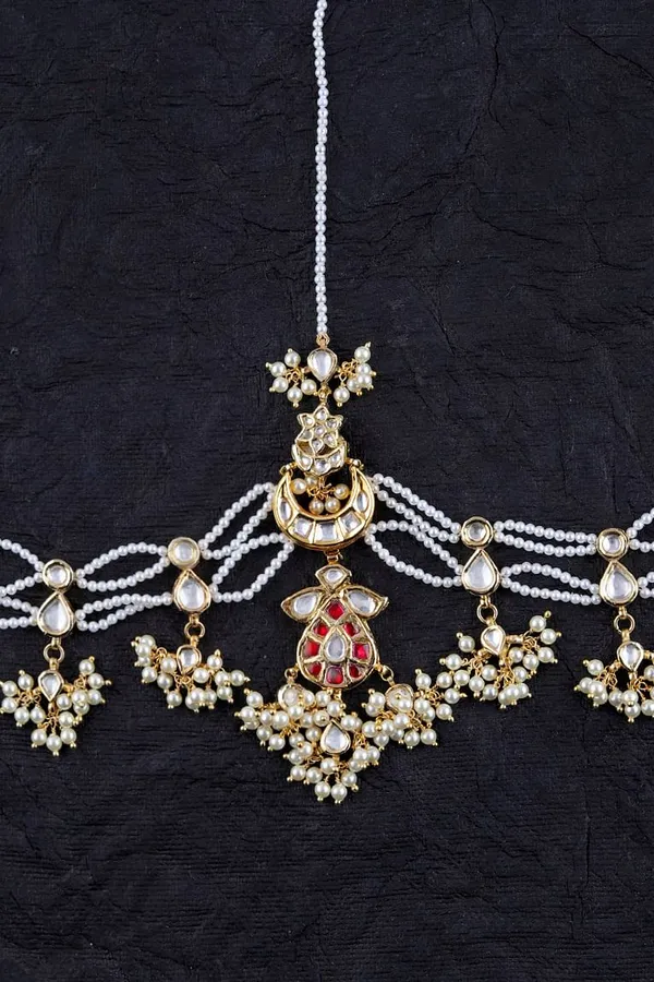 Red Kundan & Pearls Jadai Matha Patti