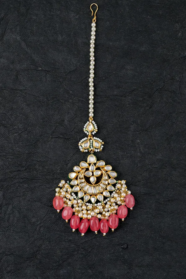 Pink Bubble Pop Kundan Pearls Maang Tikka