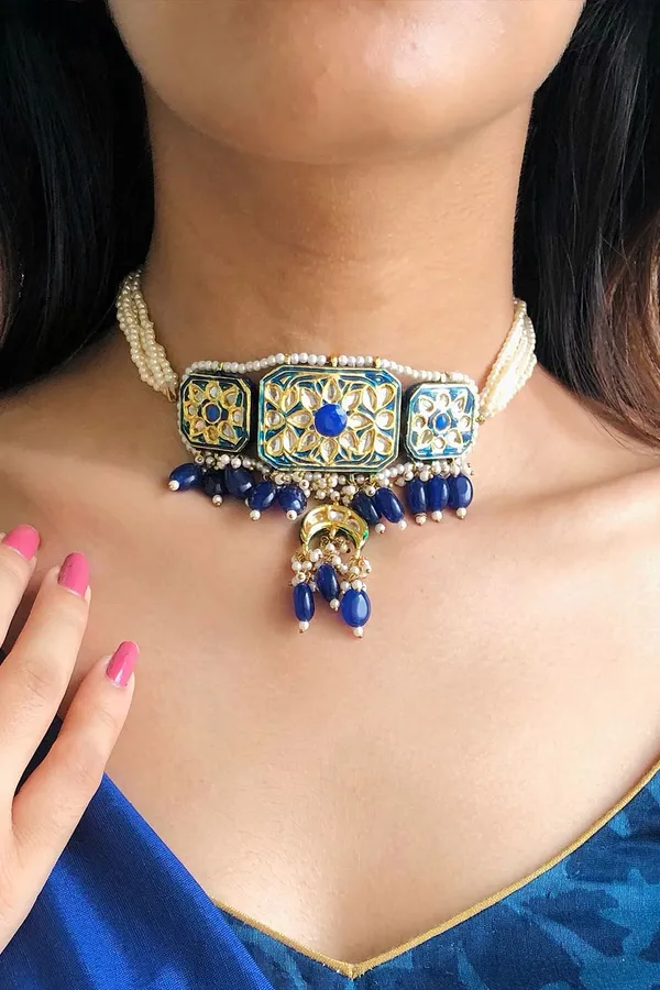 Blue Meenakari Choker Necklace