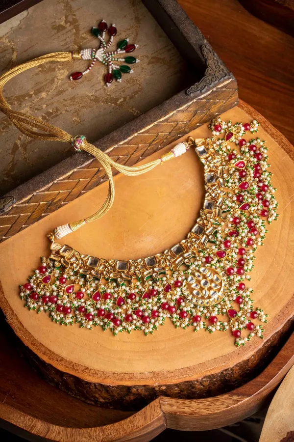 Kundan Elegance Red & Green Choker