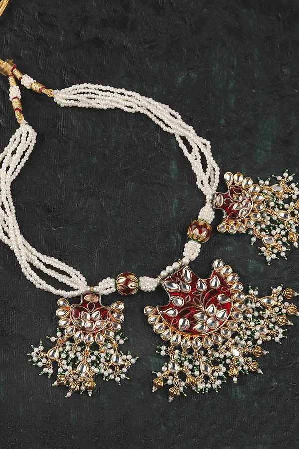 Maroon Meenakari & Pearls Kundan Necklace