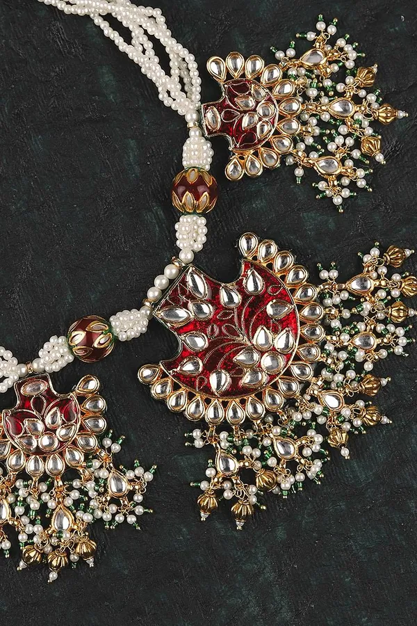 Maroon Meenakari & Pearls Kundan Necklace