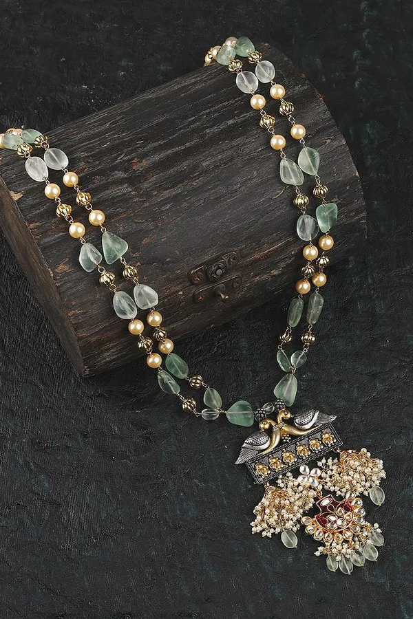 Green & Maroon Meenakari with Peacock Motif Kundan Necklace