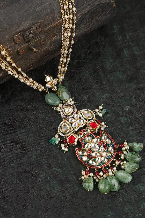 Red Green Blue Exotic Vibes Kundan Necklace