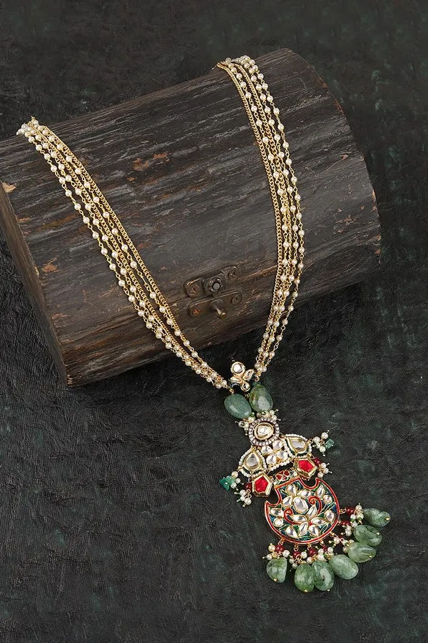Red Green Blue Exotic Vibes Kundan Necklace