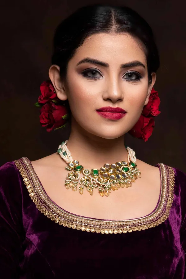 Green & Yellow Pearls Kundan Choker Necklace