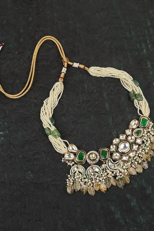 Green & Yellow Pearls Kundan Choker Necklace