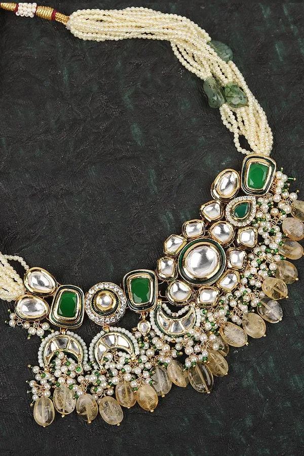 Green & Yellow Pearls Kundan Choker Necklace