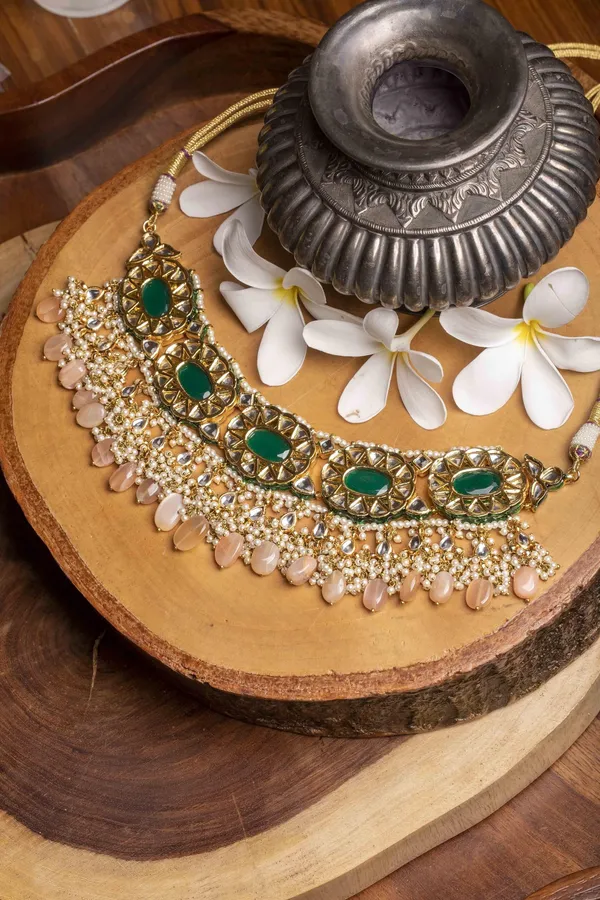 Green Pink Moonstone Choker Necklace