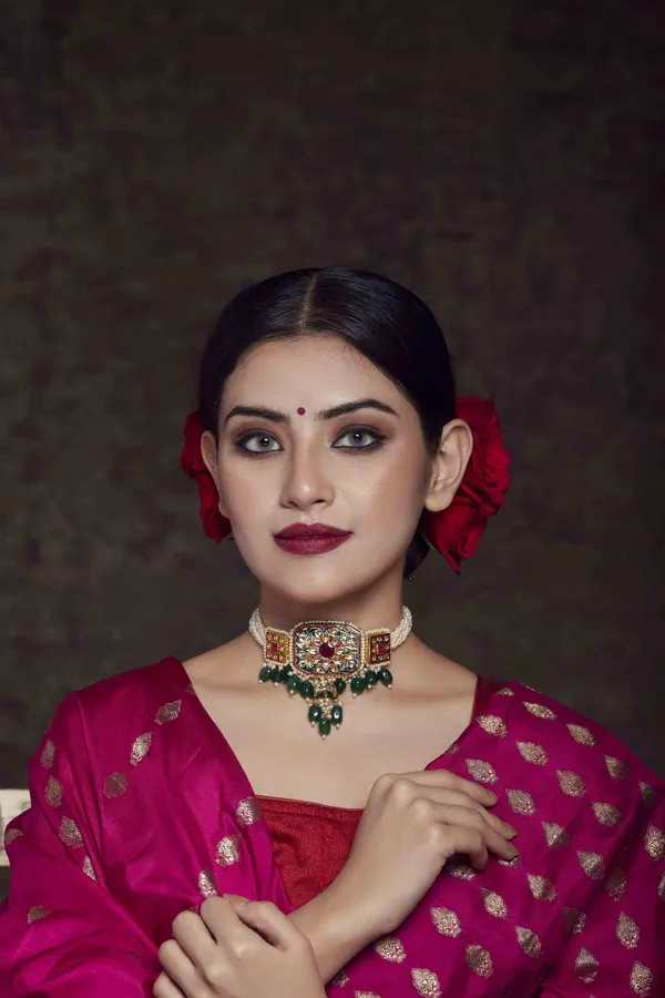Green & Red Meenakari with Pearls Kundan Choker Necklace