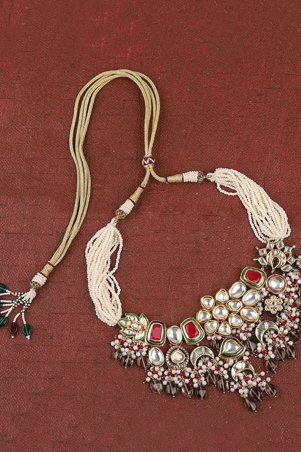Smoked Drops with Pink Kundan & Pearls Choker Necklace