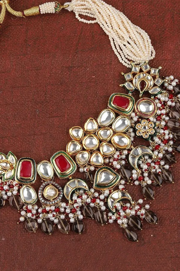 Smoked Drops with Pink Kundan & Pearls Choker Necklace