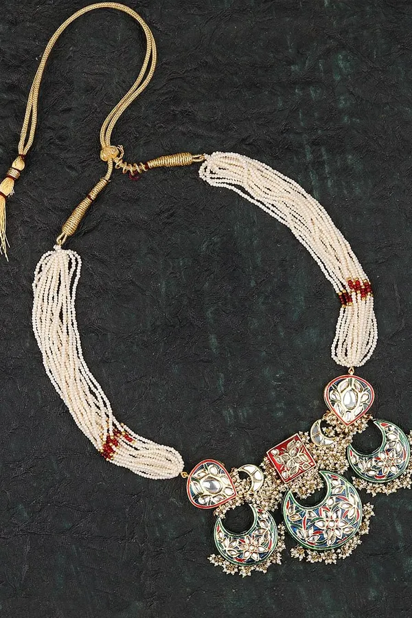 Green & Blue Meenakari Chand Kundan Choker Necklace