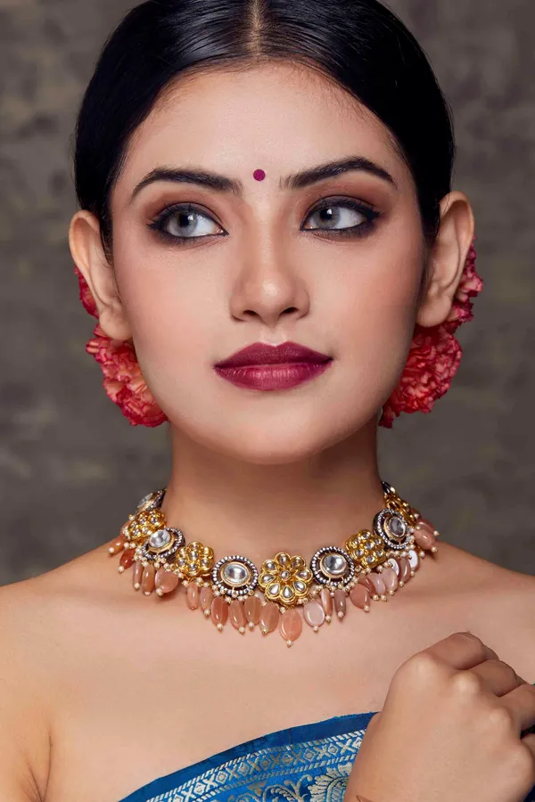 Coral Flower Kundan Choker Necklace