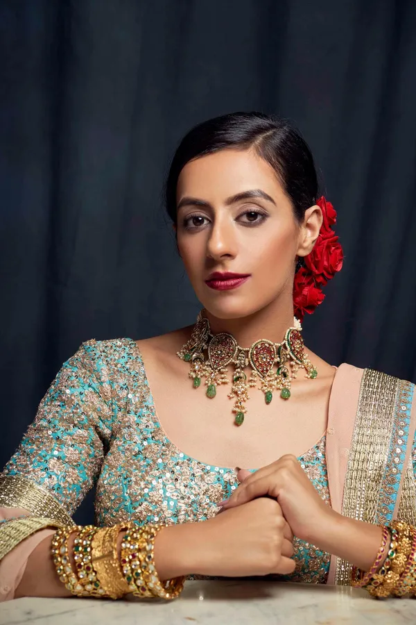 Guldasta Red with Green Drops Kundan Choker Necklace