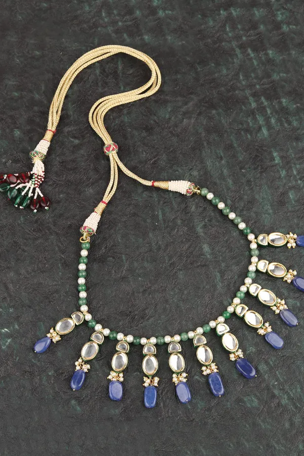 Kundan Buds Necklace with Blue Drops