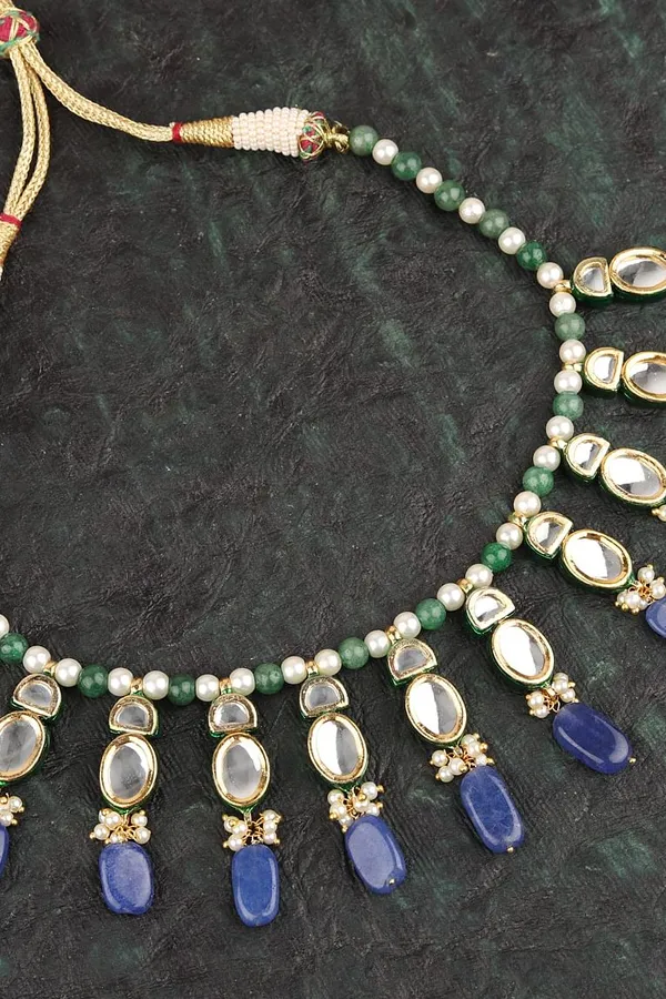 Kundan Buds Necklace with Blue Drops