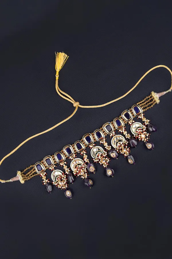 Prussian Passion Purple Kundan Choker Necklace