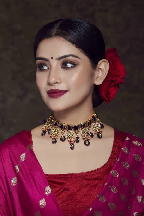 Prussian Passion Purple Kundan Choker Necklace